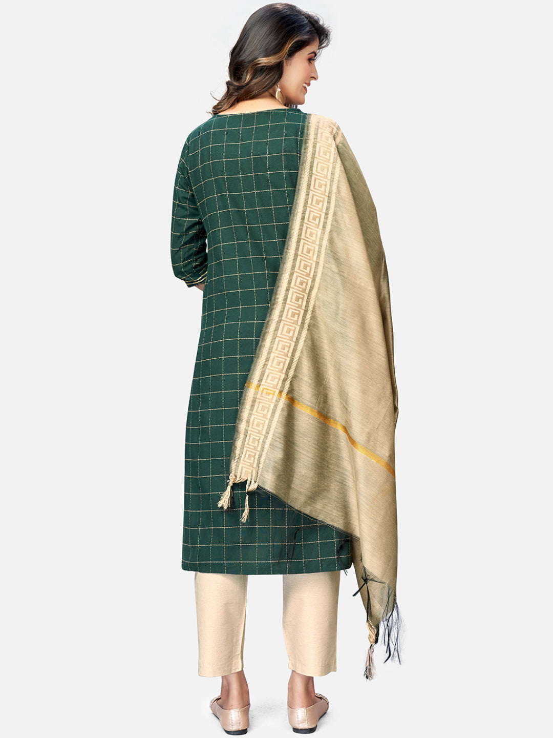 NOZ2TOZ Women Green Cotton Kurta With Pant & Dupatta (3Pcs Set) - Swadesiicart