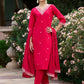 The52 Red Women's Gorgeous Embroidered Rayon Slub Fabric Straight Kurta Pant with Dupatta Set - Swadesiicart