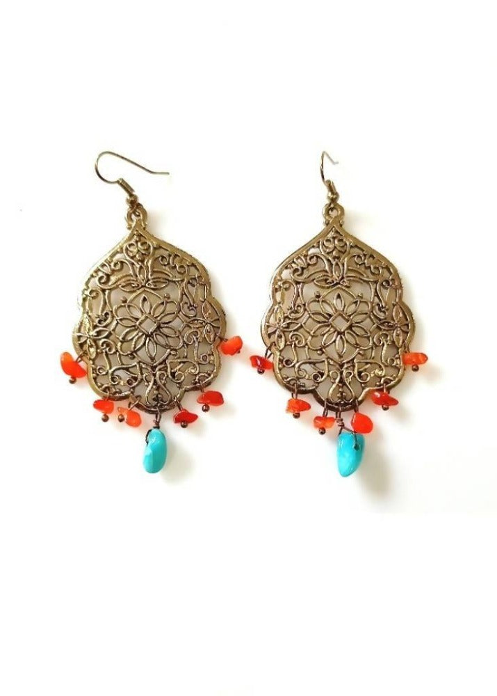 Bling Accessories Antique Brass Finish Brass Floral Design Metal Earrings | Swadesiicart