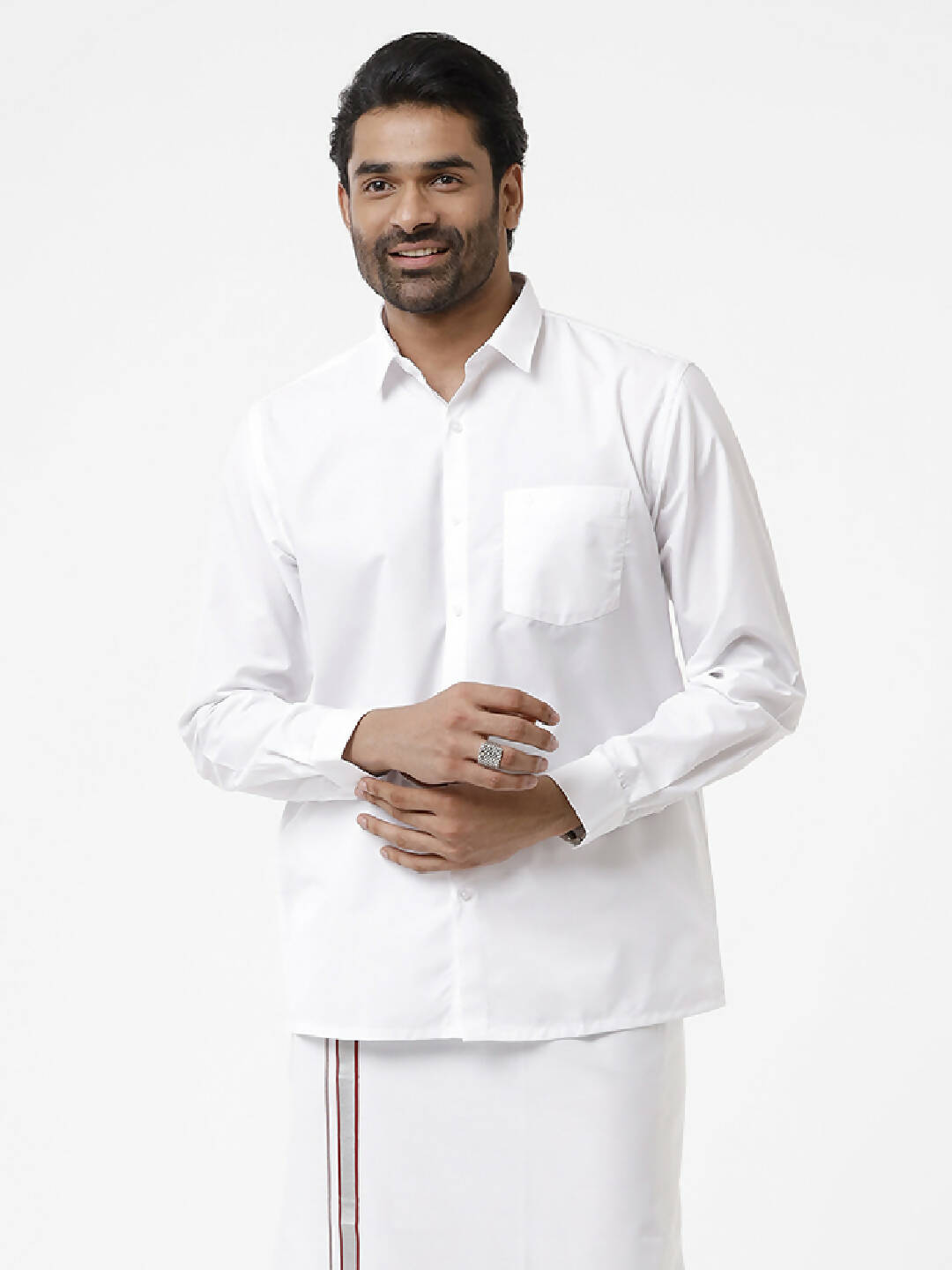 Ramraj Cotton Mens Full Sleeve White Shirt Plus Size - Samrat Cotton | Swadesiicart