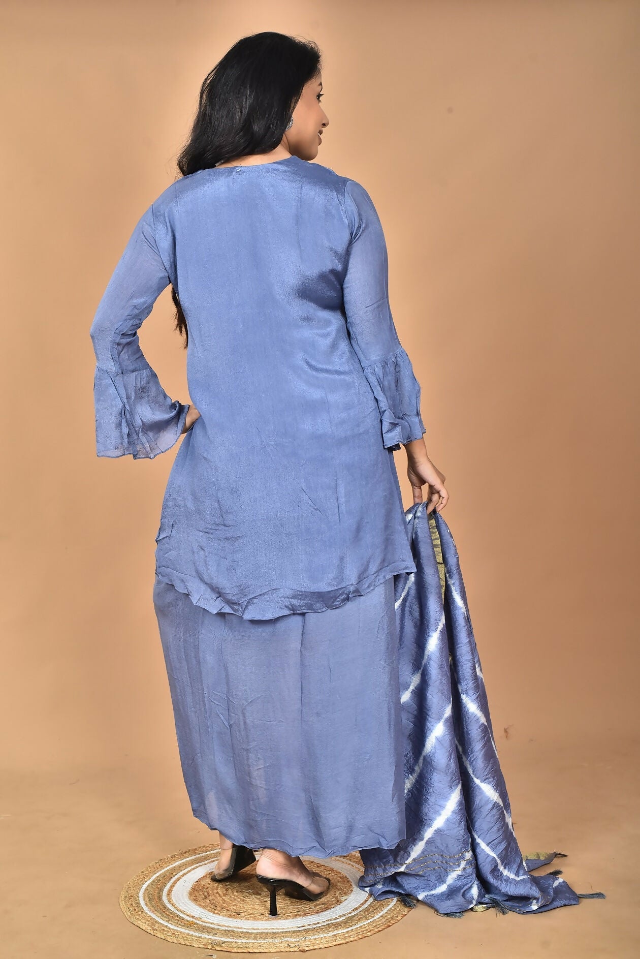 Morchari Women And Hand Embroidery Palazzo Set-Grey - Swadesiicart