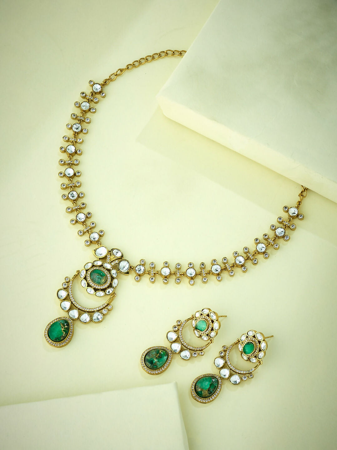 Nuyug 22K Gold-Plated Kundan Studded Faux Jasper Stone Necklace Set | Swadesiicart