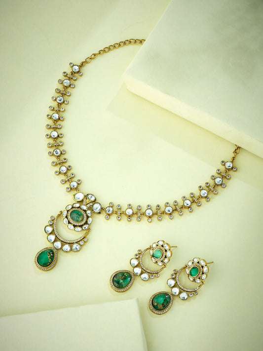 Nuyug 22K Gold-Plated Kundan Studded Faux Jasper Stone Necklace Set | Swadesiicart