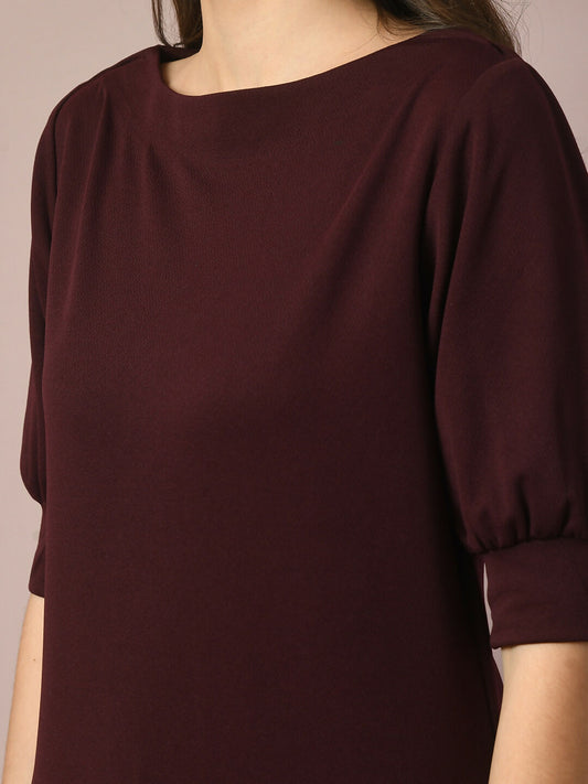 Myshka Women's Coffee Brown Solid Boat Neck Party Top With Trousers Co-ord set - Swadesiicart