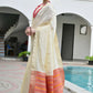 Vishnu Weaves Women's Cream Raw Silk Patola Zari Woven Saree with Blouse - Swadesiicart
