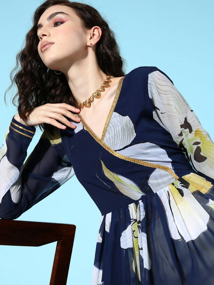 Ahalyaa Women's Traditional wear Kurta - Navy Blue | Swadesiicart