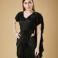 Black Imported Crush Solid Ready to Wear Saree with stitched Blouse - Aayan | Swadesiicart