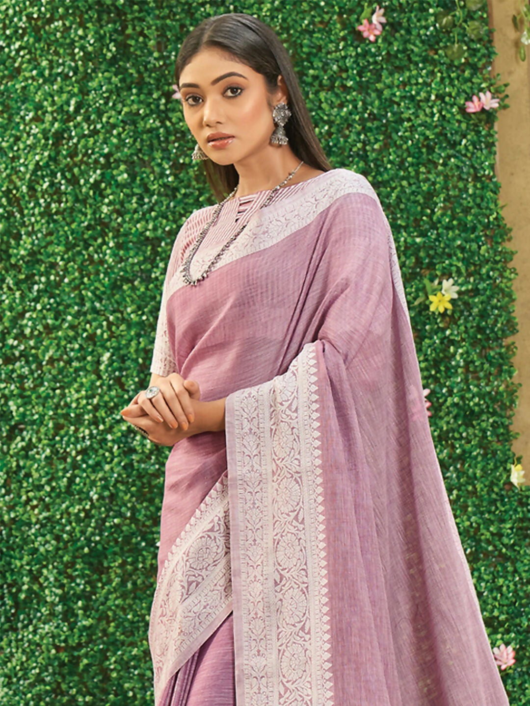Shree Shyam Fashion Onion Pink Linen Saree