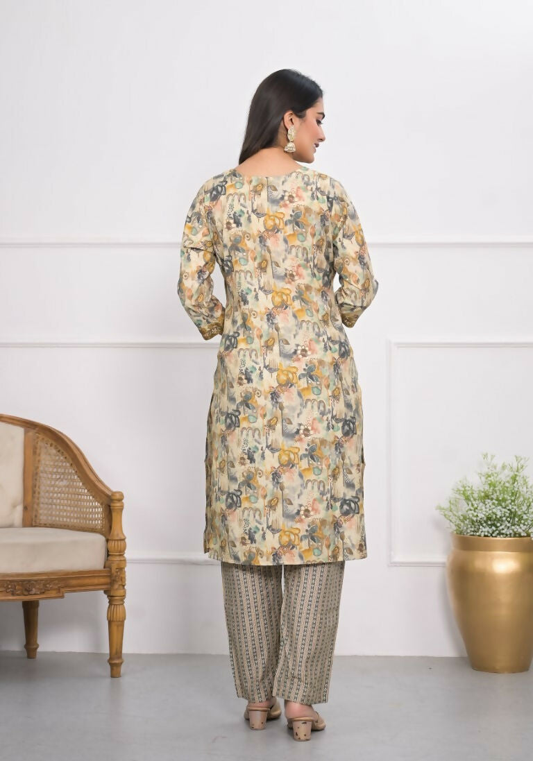 Festive Wear Ethnic Cream chanderi Stitched Suit With Dupatta - Anbazaar - Swadesiicart