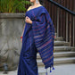 Beatitude Blue Khadi Ghicha Stripes Saree