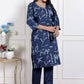 Miravan Womens Abstract Blue Printed Cotton Blue Co-Ord Set - Swadesiicart
