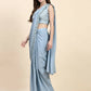 Blue Silk Satin Solid Ready to wear Saree with stitched Blouse - Satiksha | Swadesiicart