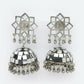 NVR Women Silver Mirror Oxidised Brass-Plated Jhumka Earrings | Swadesiicart
