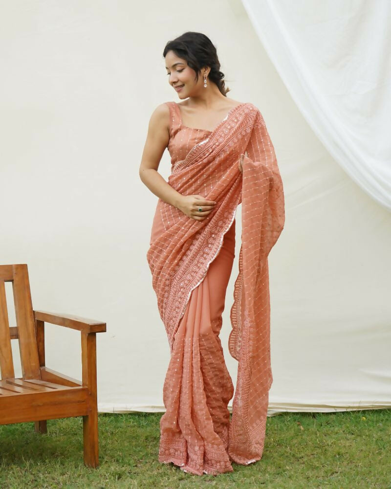 Vamsee Saraswati Orange Georgette Saree - Swadesiicart