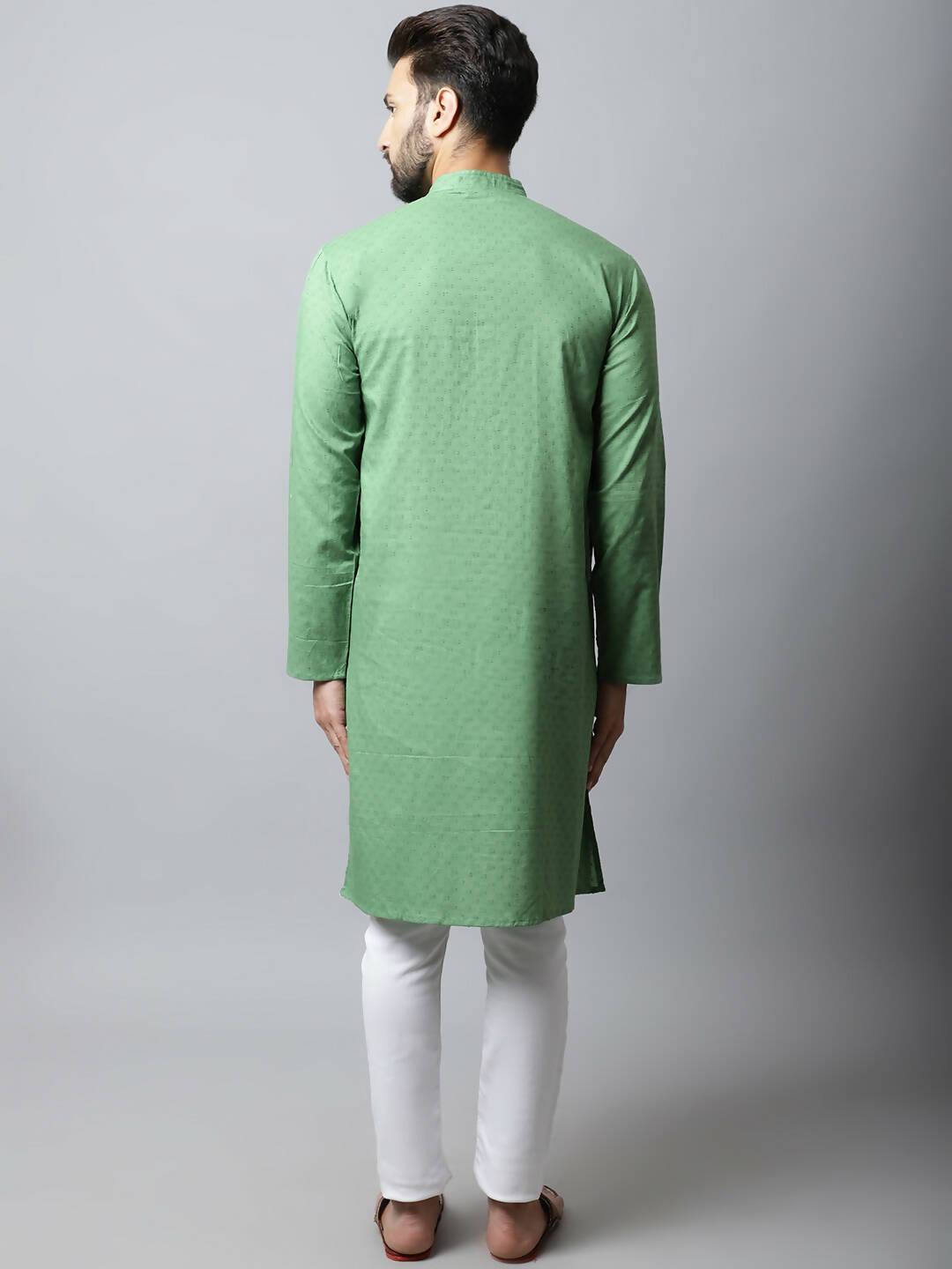 Even Apparels Green Color Pure Cotton Men's Kurta With Band Collar (SLD073) | Swadesiicart
