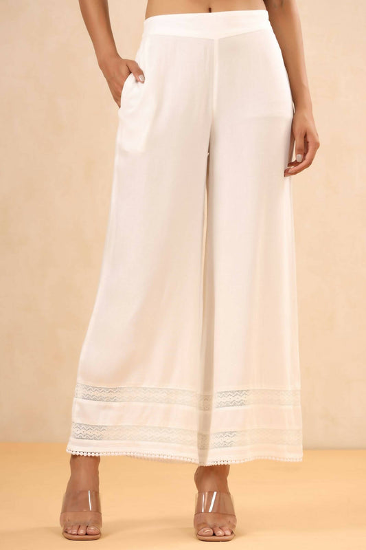 Juniper Women White Rayon Solid Straight Palazzo | Swadesiicart