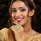 Ruby Raang Gold Polished Green Kundan Cocktail Ring | Swadesiicart