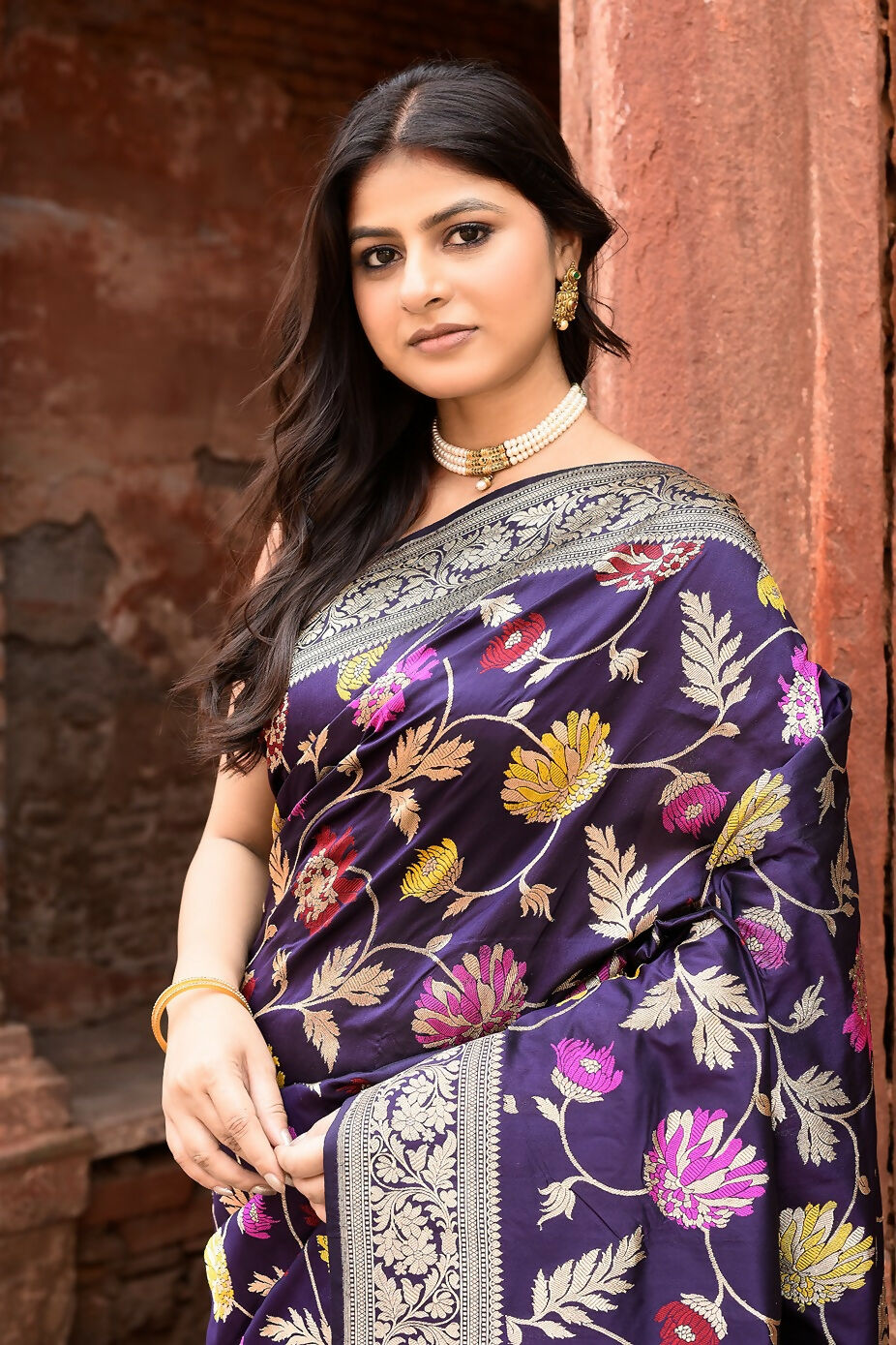 Joban Fashion Plum Purple Pure Katan Pure Handloom Banarasi Silk Saree | Swadesiicart