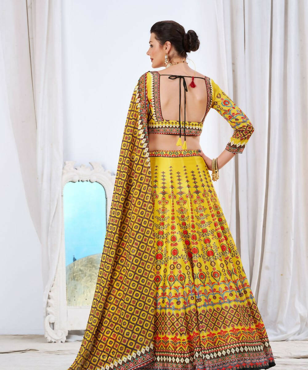 Wedding Designer Yellow Chinon Lehengha Choli - Anbazaar | Swadesiicart