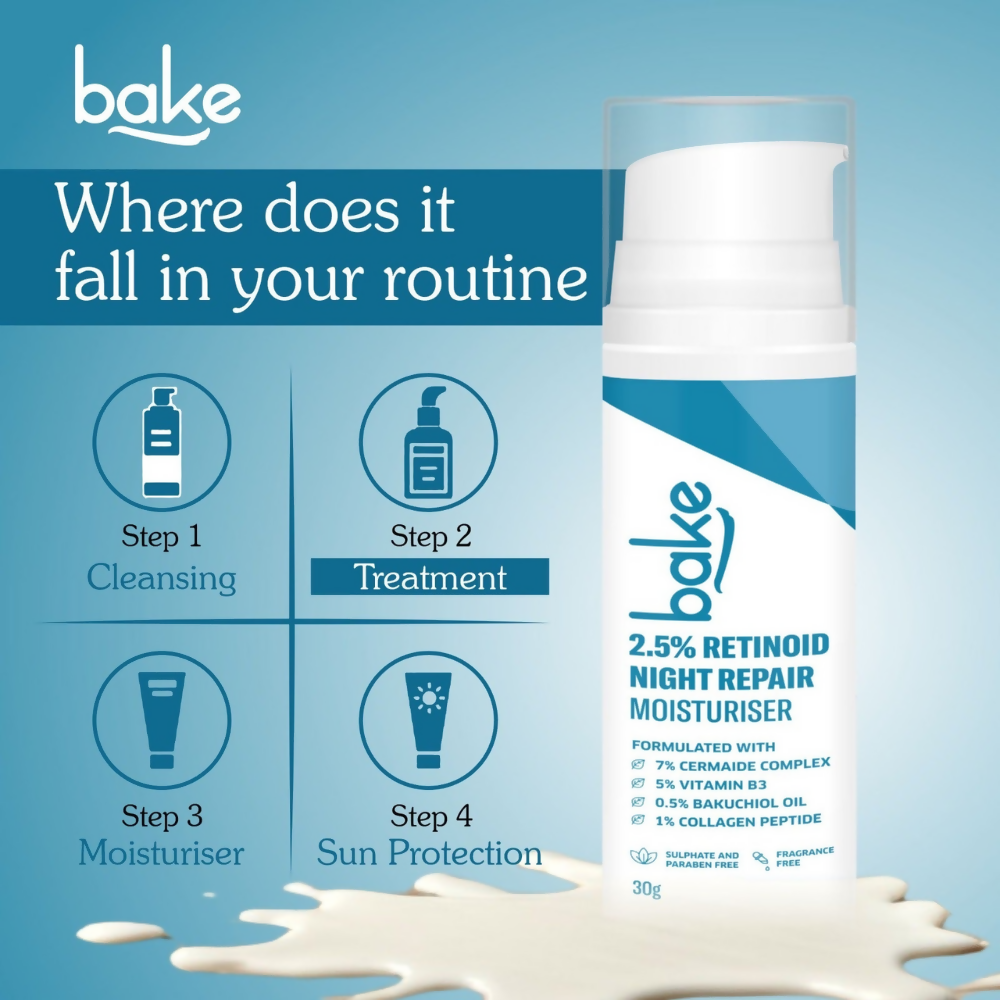 Bake 2.5% Retinoid Night Cream Bakuchiol Oil | Swadesiicart
