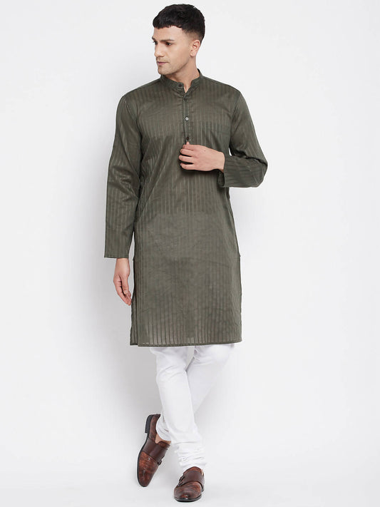 Even Apparels Green Men's Pure Cotton Kurta With Band Collar | Swadesiicart