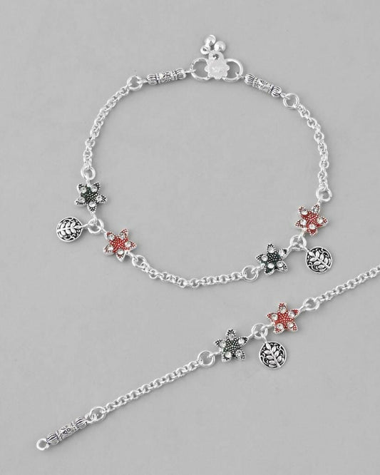 VOJ Set of 2 Traditional Flower Shaped Designer Anklet - Swadesiicart