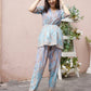 Light Blue Rayon Paisley Printed Top with Matching Bottom - Eesha - Swadesiicart