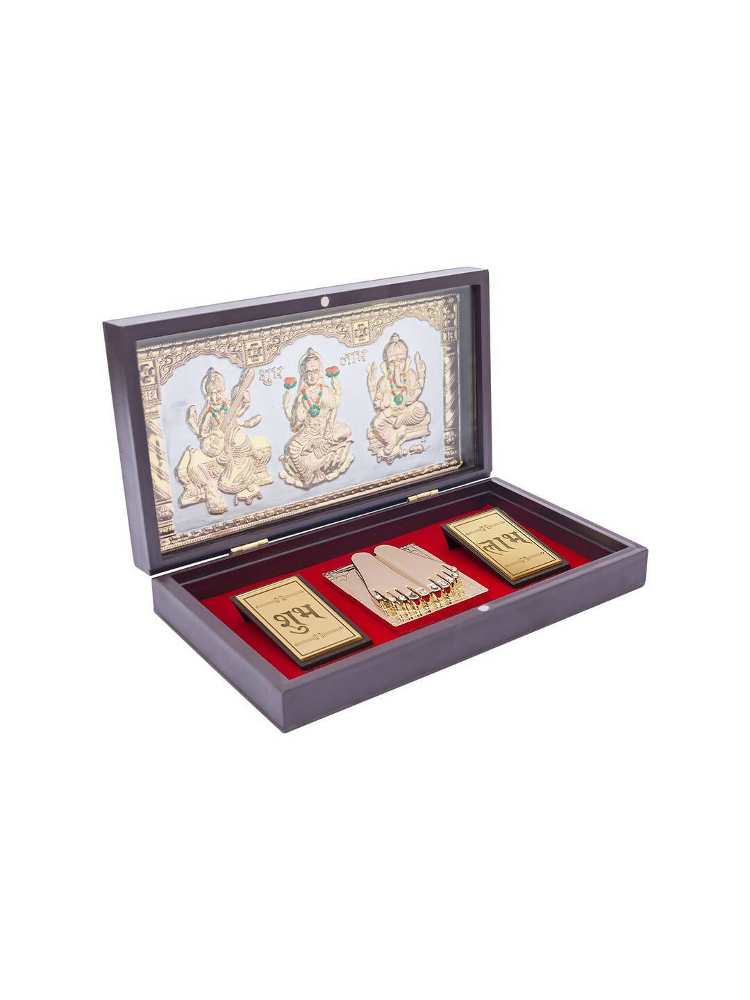Golden Peacock 24 KT Gold-Polished Laxmi, Ganesha, Saraswati Pooja Box | Swadesiicart