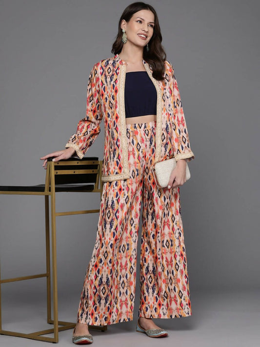 Ahalyaa Women Printed Ethnic Co-Ords - Blue Color - Swadesiicart