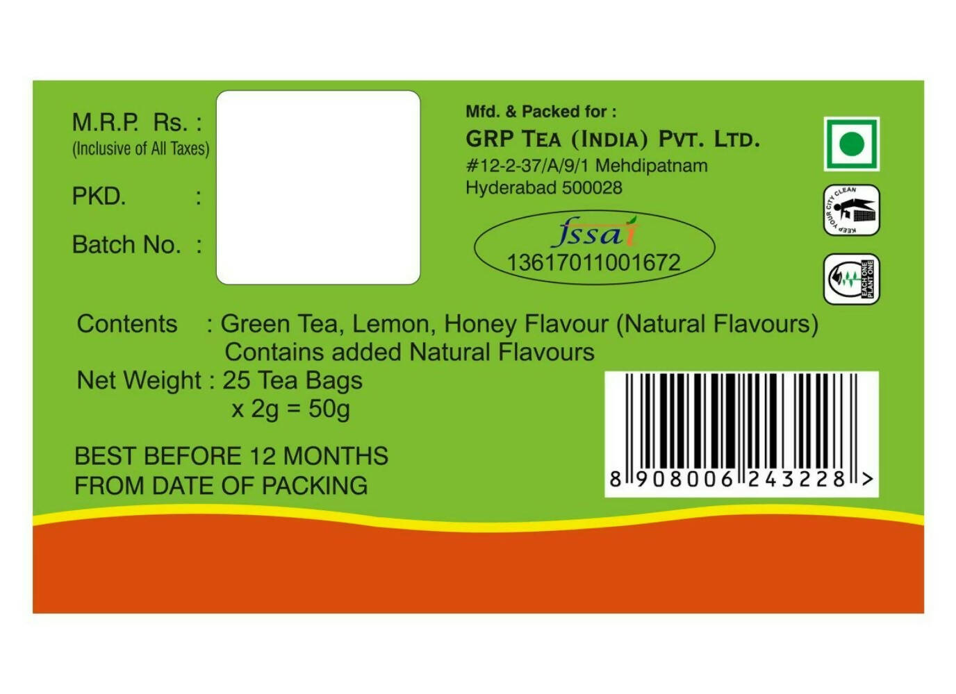 Tanza Tea Slim Green Tea Bags Lemon Honey - Swadesiicart