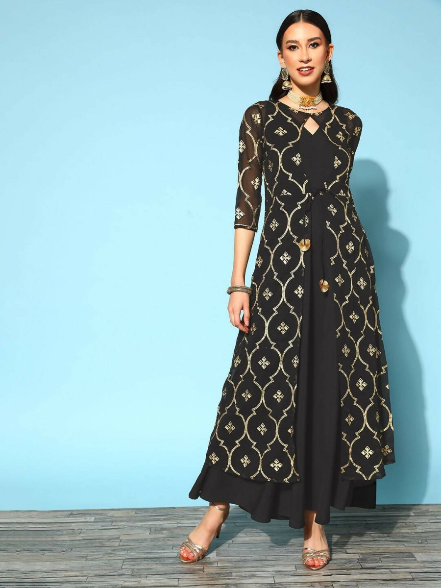 Ahalyaa Women's Olive Printed Jacket Style Dress | Swadesiicart