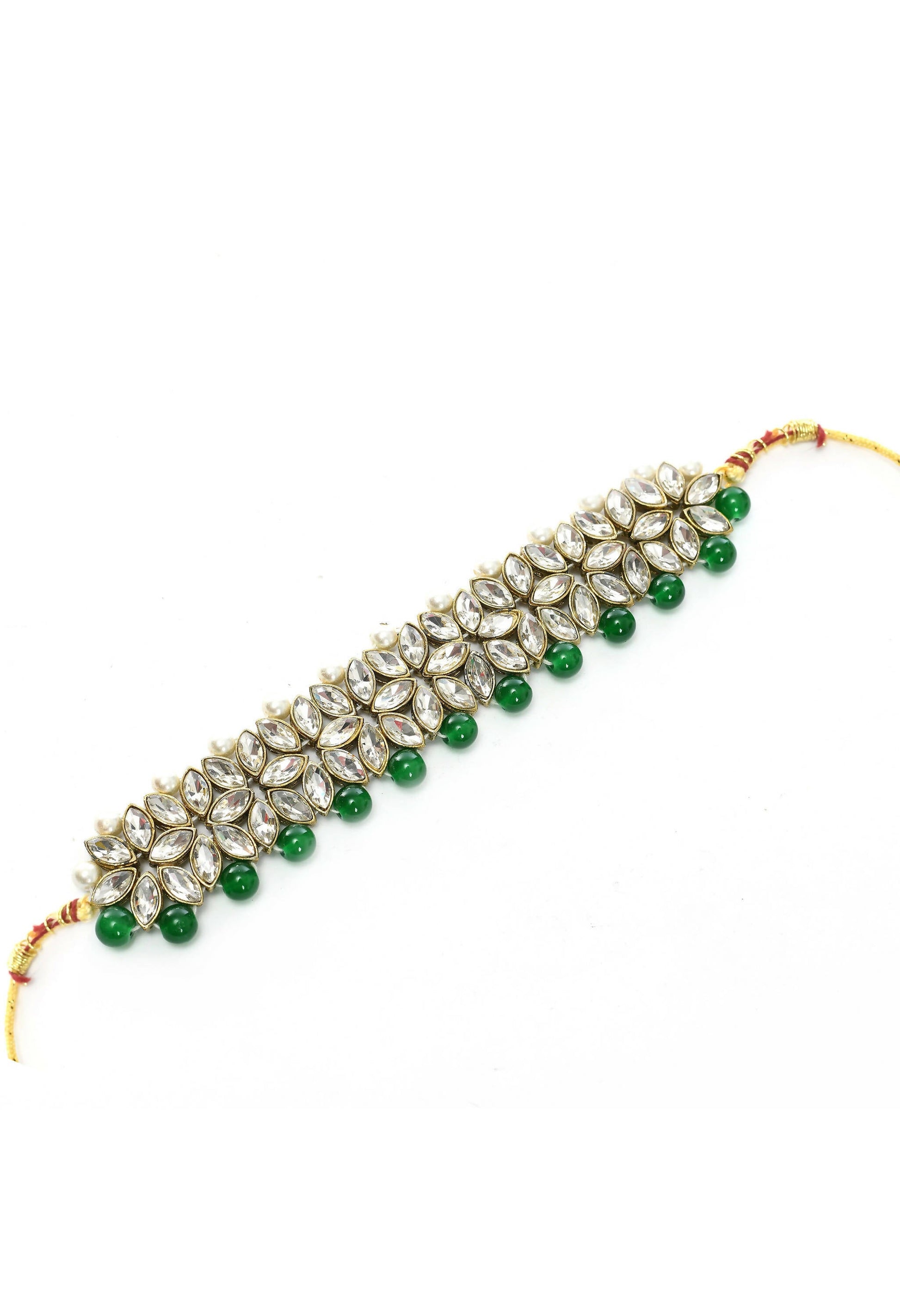Mominos Fashion Johar Kamal Gold-Polished Rani Haar with Green and Off white Pearls Jewellery Set - Swadesiicart