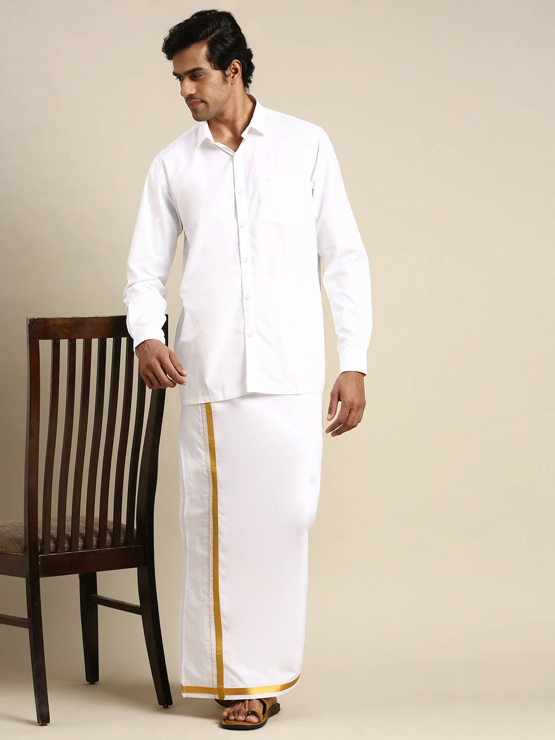 Ramraj Cotton Mens Full Sleeve Formal 100 % Cotton White Shirt | Swadesiicart