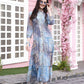 Light Blue Crepe Foil Printed Long Dress - Michan | Swadesiicart
