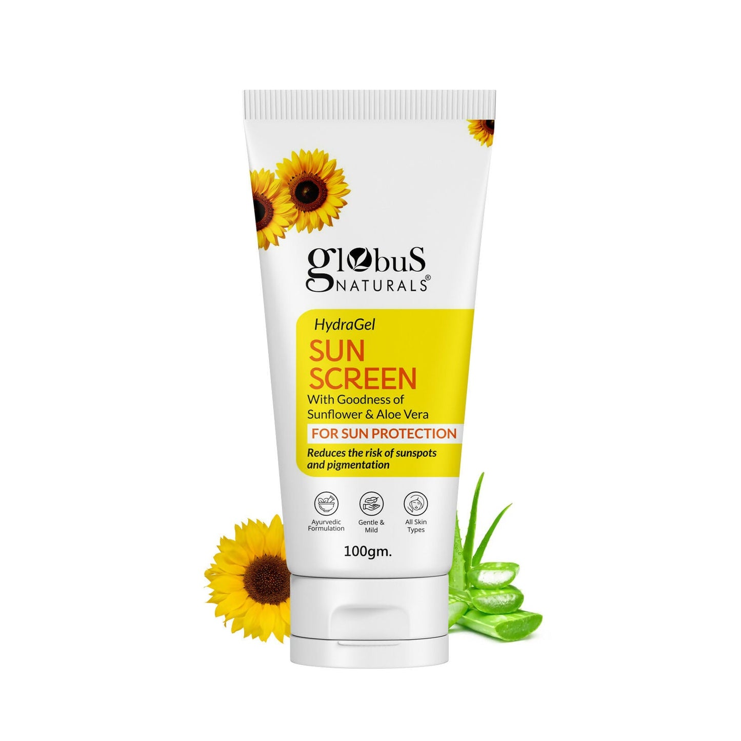 Globus Naturals Hydra Gel Sunscreen With Goodness of Sunflower & AloeVera For Sun Protection All Skin Types | Swadesiicart
