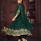 Jyoti Fashion Women's Golden & Bottle Green Georgette Embroidered Anarkali Kurta Pant Set With Dupatta | Swadesiicart