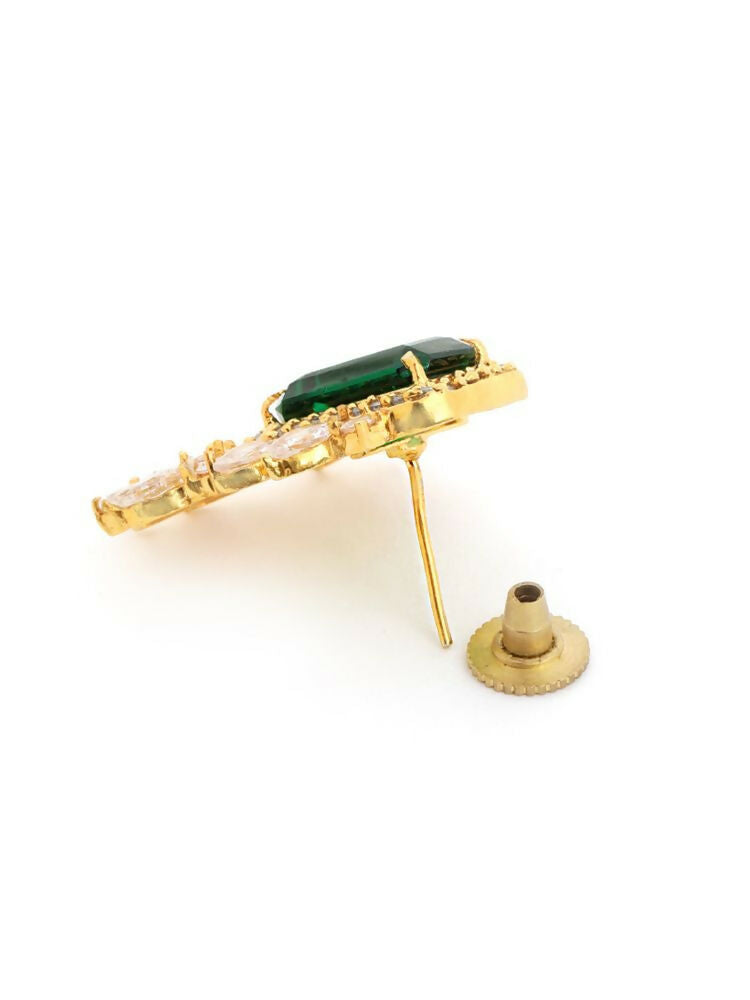 Nuyug 22K Gold Plated Emerald Fern Muse Stud Earrings | Swadesiicart