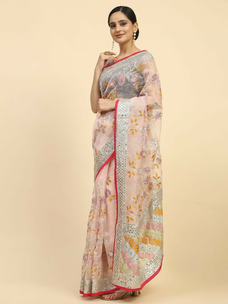 Vamsee Kimisha Multi Color Organza Saree - Swadesiicart