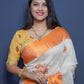 Jyoti Fashion Women's Orange Linen Silk Digital Print with Jacquard Woven Border Saree with Blouse | Swadesiicart