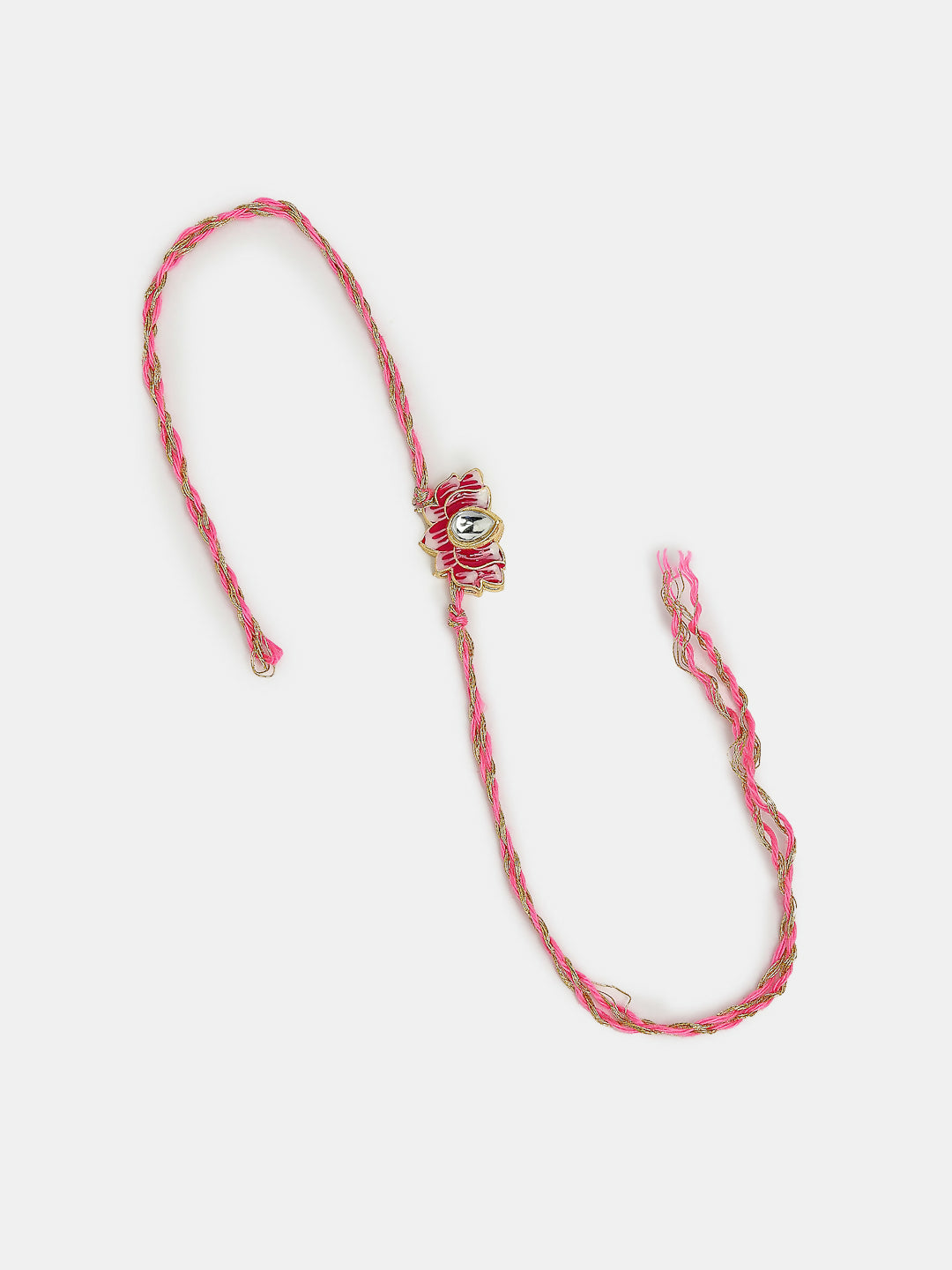 NVR Women & Men Set of 2 Pink Lotus Shape Kundan Stone-Studded & Beaded Bhaiya Bhabhi Rakhi With Roli Chawal & Chocolate | Swadesiicart