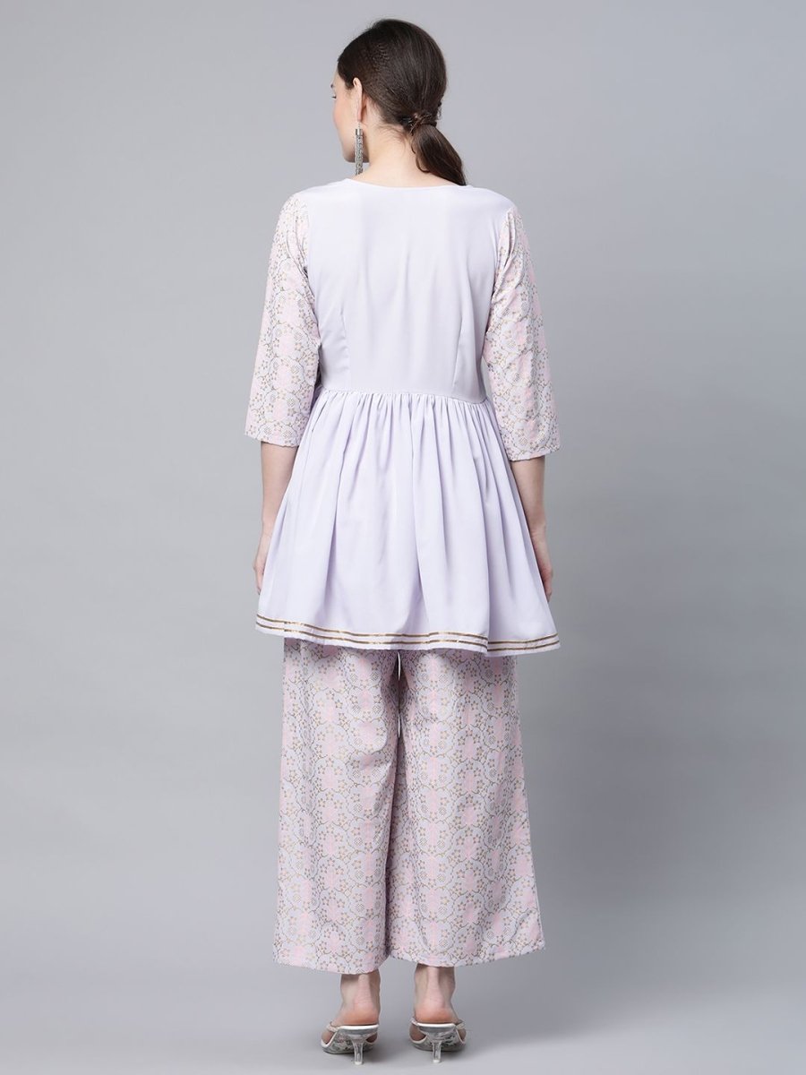 Ahalyaa Women Lavender Crepe Printed Kurta Palazzo Set | Swadesiicart