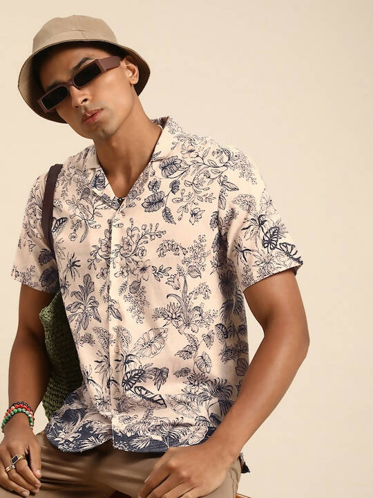 Off White Relaxed Floral Opaque Printed Casual Resort Shirt - Mahotsav | Swadesiicart