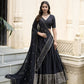 Lorenvalley Black Pure Chanderi Plain With Zari Weaving Work Border Lehenga Choli | Swadesiicart
