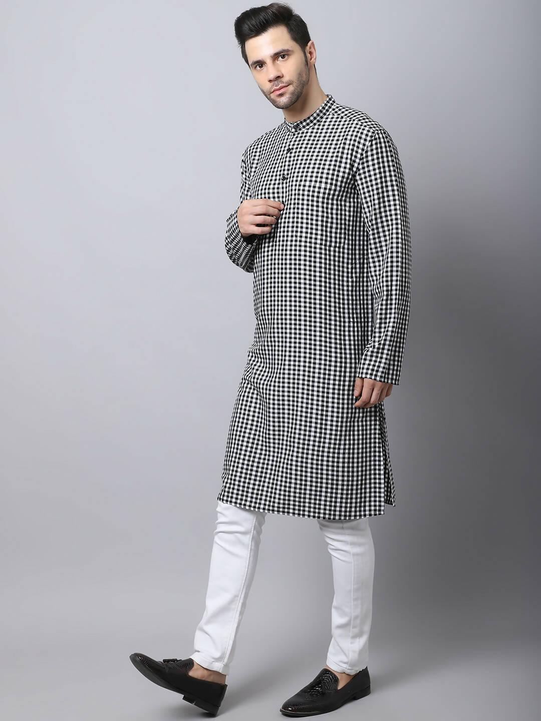 Even Apparels Multi Pure Cotton Men's Kurta With Band Collar | Swadesiicart