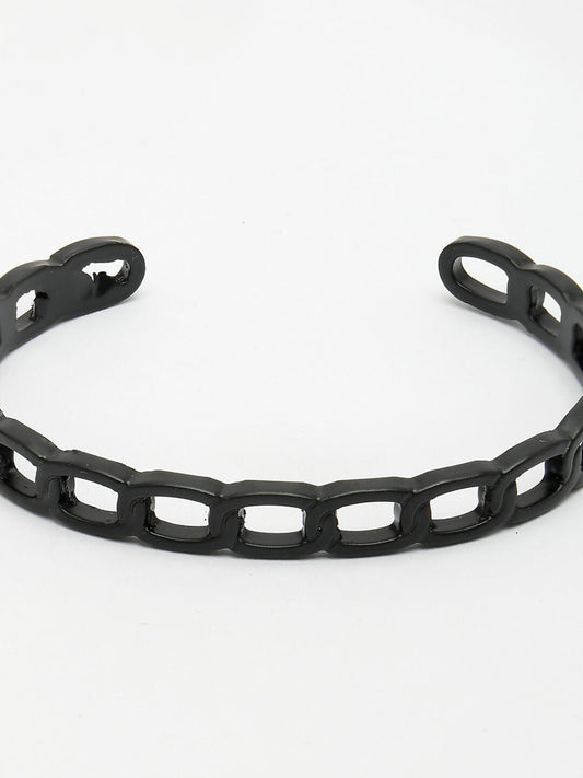 NVR Men's Black Rhodium-Plated Metal Cuff Bracelet - Swadesiicart