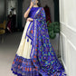 Lorenvalley Offwhite and Royalblue Tussar Silk Patola Print Lehenga Choli | Swadesiicart