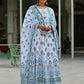 Juniper Women's Skyblue Cambric Floral Placement Kurta Dupatta Sets | Swadesiicart