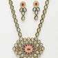 NVR Women's Red & Gold Kundan Studded Handcrafted Jewellery Set - Swadesiicart