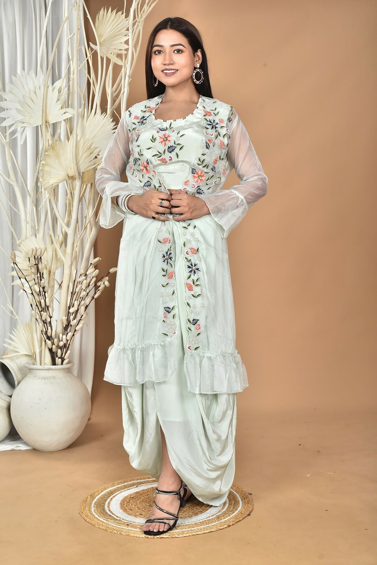 Morchari Women Hand Embroidery Crop Top-Sea Green - Swadesiicart