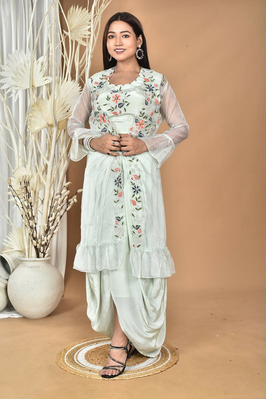 Morchari Women Hand Embroidery Crop Top-Sea Green - Swadesiicart